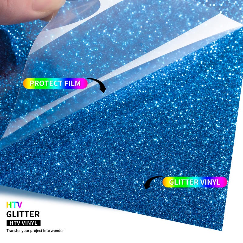 TransWonder Blue Glitter HTV Heat Transfer Vinyl HTV Rolls 12inx5ft, Glitter Iron on HTV Vinyl for Cricut T Shirts by TransWonder(Sapphire Blue) - Image 2